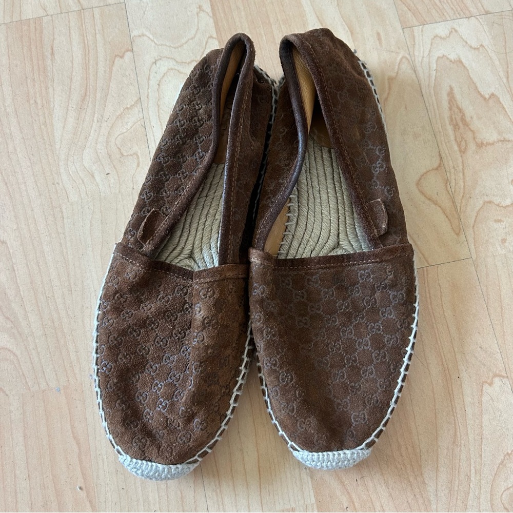 Gucci Tan Leather Espadrille Flats